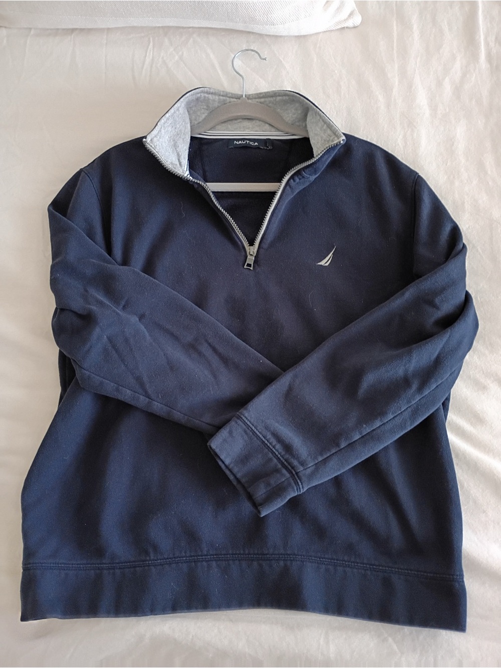 Nautica Men’s Navy Quarter-Zip Pullover with Grey Trim
